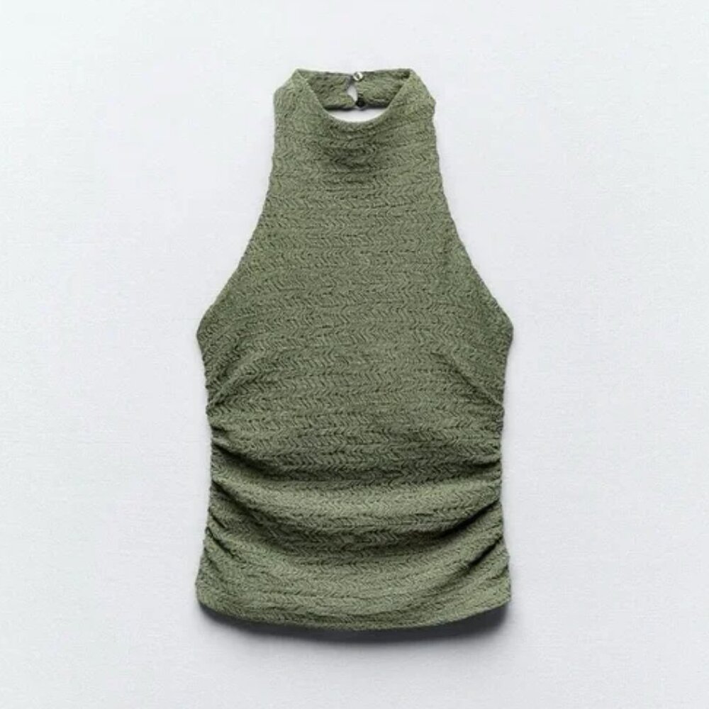 Zara Green Textured Halter Top